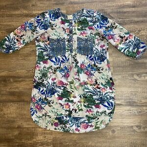Fig & Flower Womens L Floral Tunic Shirt High Low Boho Cottagecore Laganlook
